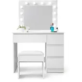 AGA Tavolo da toeletta con specchio e illuminazione + sgabello Bianco opaco