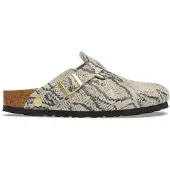 Birkenstock per donna. 1033086 Zoccoli in Pelle Boston (Vestibilità Stretta) beige (39), Basso, Camoscio, Nessuno, Casual, Animal Print