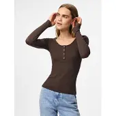 Pieces Top A Maniche Lunghe | Marrone | L