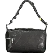 Desigual , Borsa media ricamata, Donna, Poliuretano, Nero, U