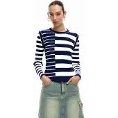 Desigual , maglione a righe a costine, Donna, Bianco, S