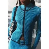 Desigual , giacca con cerniera in maglia cangiante, Donna, Blu, S