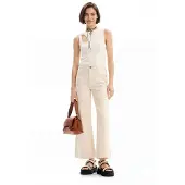 Desigual , Jeans culotte cropped, Cotone, Bianco, 34