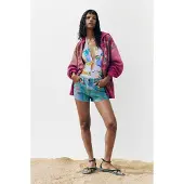 Desigual , Short di jeans stampato, Donna, Cotone, Blu, 42