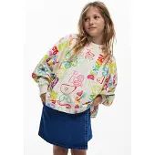 Desigual , Felpa a maniche larghe con lettering, Bambini, Cotone, Bianco, 7/8