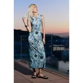 Desigual , Abito midi floccato, Donna, Poliestere, Blu, M