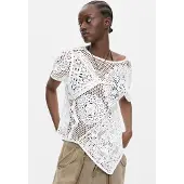 Desigual , Maglietta crochet asimmetrica, Donna, Bianco, M