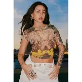 Desigual , Top in tulle stampato, Donna, Poliestere, Verde, M