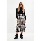 Desigual , Abito midi con gonna scozzese, Nero, XS