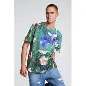 Desigual , Maglietta fiori, Uomo, Cotone, Blu, S