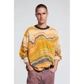 Desigual , Maglione con stampa astratta, Uomo, Cotone, Giallo, M