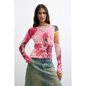 Desigual , Maglione stampato a fiori, Donna, Rosso, XL