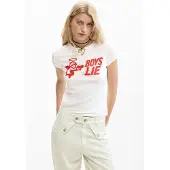 Desigual , maglietta aderente Boys Lie, Donna, Cotone, Bianco, XL