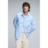 Desigual , Camicia con impuntura ricamata, Uomo, Cotone, Blu, L