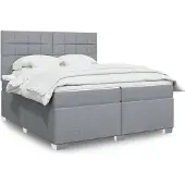 vidaXL Letto a molle con materasso grigio chiaro 200x200 cm in tessuto