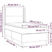 vidaXL Letto a molle con materasso nero 90x200 cm in velluto
