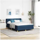 vidaXL Letto a molle con materasso crema 90x200 cm in tessuto blu