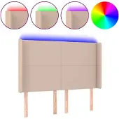 vidaXL Testiera LED marrone cappuccino 147x16x118/128 cm Pelle finta