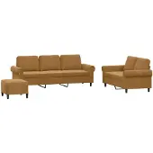vidaXL Set divano 3 pezzi con cuscini in velluto marrone