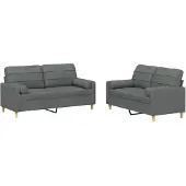 vidaXL Set divano 2 pezzi con cuscini in tessuto grigio scuro