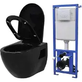 vidaXL Wc sospeso con cassetta a scomparsa in Vetroceramica nera