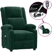 vidaXL Sedia da massaggio elettrica in velluto verde scuro