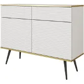 3Xeliving Credenza glamour bianca con gambe nere, 107 x 85 x 39