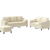 vidaXL Set divano 3 pezzi con cuscini in tessuto crema