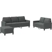 vidaXL Set divano 3 pezzi con cuscini in tessuto grigio scuro