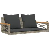 vidaXL Panchina sospesa con cuscini , grigia, 109x62x40 cm, in polyrattan