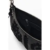Desigual , Borsa media ricamata, Donna, Poliuretano, Nero, U