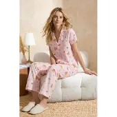 Trendyol Pigiama marrone / rosa chiaro / rosso carminio / bianco