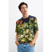 Desigual , T-shirt con stampa nature morta, Uomo, Cotone, Blu, L