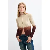 Desigual , Maglione a costine con zip, Donna, Marrone, S