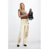 Desigual , pantaloni balloon in denim ricamati, Donna, Cotone, Bianco, 38