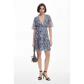 Desigual , Vestito midi a motivi floreali, Poliestere, Blu, S