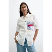 Desigual , Camicia taschino stampata 100% cotone, Donna, Cotone, Bianco, XL