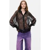 Desigual , Blusa floreale trasparente, Donna, Poliestere, Nero, S