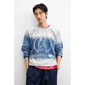 Desigual , T-shirt stampata con logo, Cotone, Blu, M