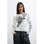 Desigual , Maglietta stampata 100% cotone, Donna, Cotone, Bianco, S
