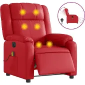 Syfax Poltrona Massaggio Elettrica Reclinabile Rosso Pelle finta