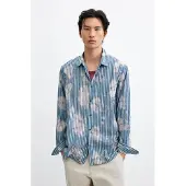Desigual , Camicia a righe tie-dye, Uomo, Cotone, Blu, XL