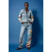 Desigual , pantaloni jeans stampati a fiori, Donna, Cotone, Blu, 38