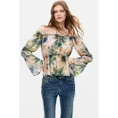 Desigual , Blusa a maniche lunghe stampata, Donna, Poliestere, Rosso, M
