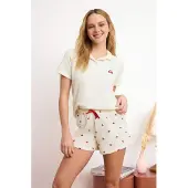 Trendyol Shorty beige chiaro / verde scuro / rosso ciliegia