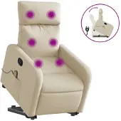 vidaXL Poltrona per massaggi con ausilio per la risalita in tessuto crema