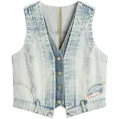 Desigual , gilet di jeans combinato, Donna, Blu, XL