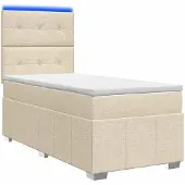 Syfax Letto boxspring LED con materasso Crema 80 x 200 cm Tessuto