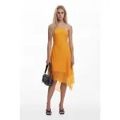 Desigual , Abito midi asimmetrico a strati, Poliestere, Arancione, XL
