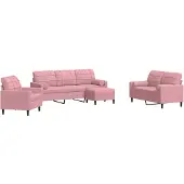 vidaXL Set di divani 4 pezzi con cuscini e imbottiture Velluto rosa